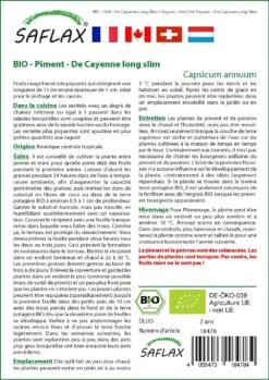 Kit De Culture - Bio - Piment - De Cayenne Long Slim - 10 Graines - Capsicum Annuum -VIDA Plantes Magasin 64064142aa2932.01935912