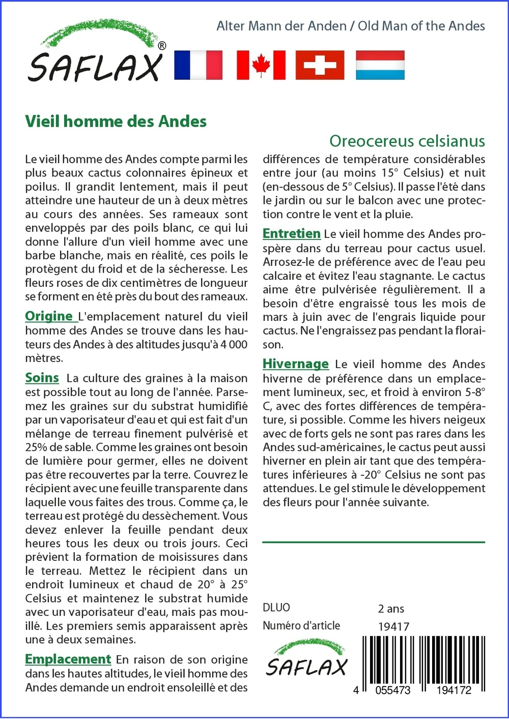 Kit De Culture - Vieil Homme Des Andes - 40 Graines - Oreocereus Celsianus 5 Kit De Culture - Vieil Homme Des Andes - 40 Graines - Oreocereus Celsianus â Image 3